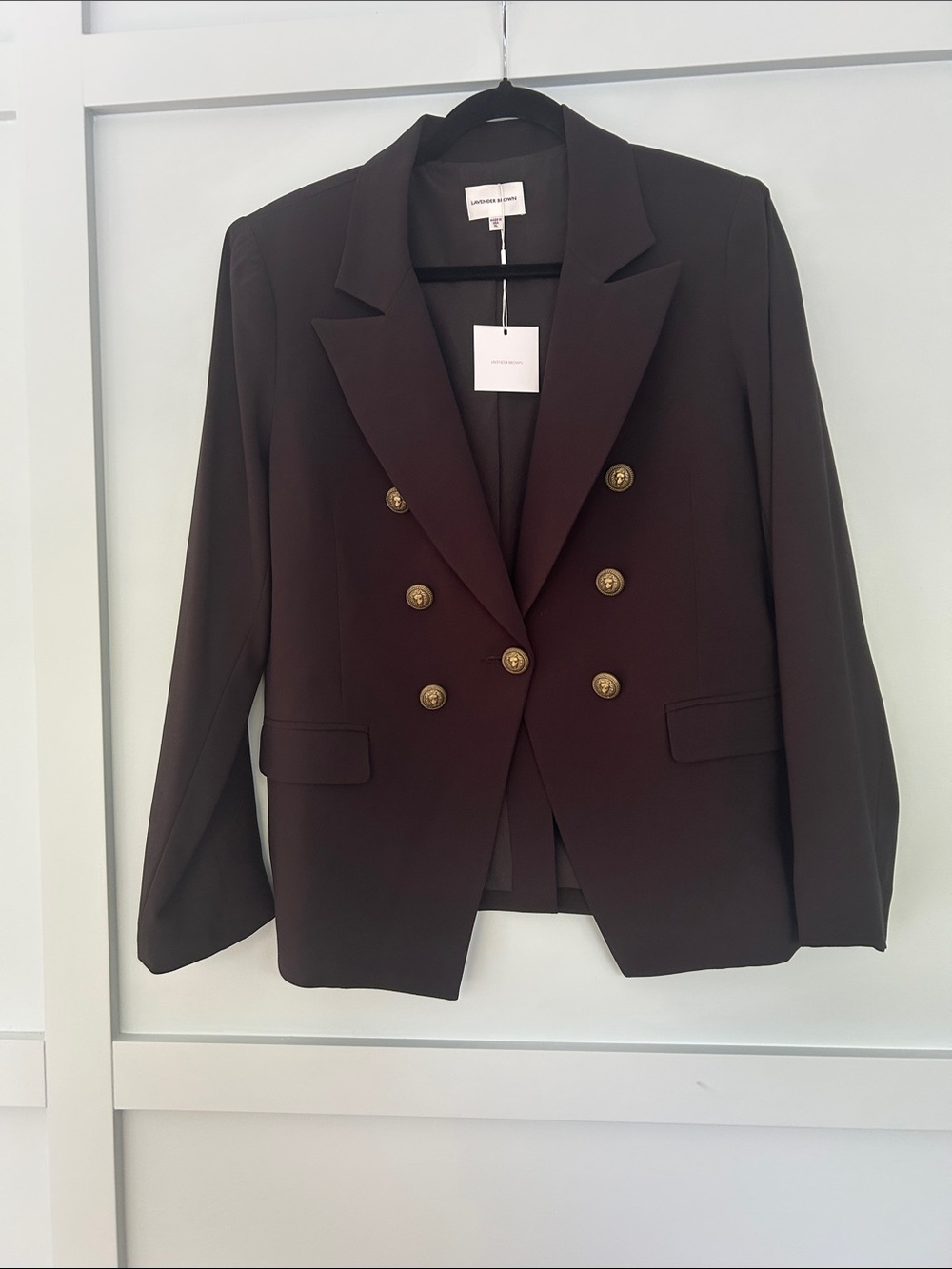 Lavender Brown Dark Brown Double-Breasted Blazer with Gold Buttons